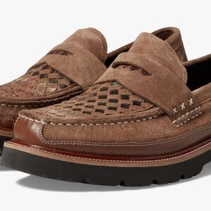 Cole Haan Brown Suede Loafers with Woven Accents